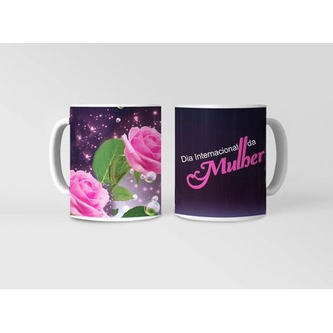 Caneca ECF Dia da Mulher - 2 Rosas Porcelana Branca 325ml