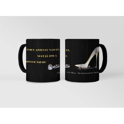 Caneca Ecf Dia da Mulher - Pares de Sapato Porcelana Preta 325ml