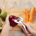 Ver imagem 4 de Descascador Legumes Frutas 3 Tipos Lâmina Aço Inox Julienne Serrilhada Corte Afiado Preciso