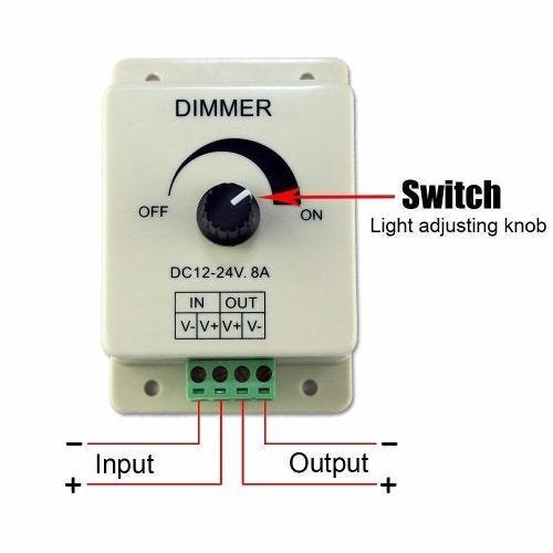 Dimmer Controle Rotatório 12-24V Analógico Lâmpada Fita LED Regulador Potência Energia Tensão - 4