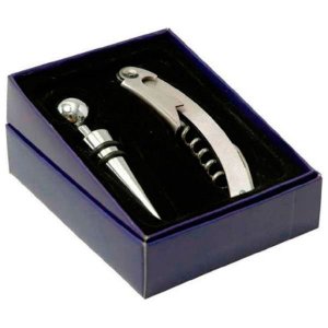 Kit Vinho 2 Peças Canivete Abridor Saca Rolhas Tampa Garrafa Rosca Metal Inoxidável Presente