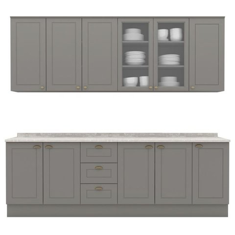 Cozinha Modulada 9 Pecas 240 Cm Ce856 Americana Cinza Calcare Henn