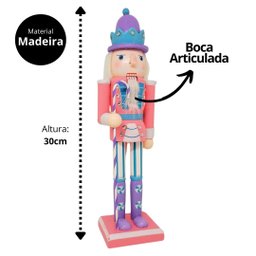 Jogo 2 Bonecos Quebra Nozes Decorado Madeira Candy Verde e Rosa Color 30cm Boca Articulada - Master  - 7