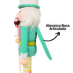 Jogo 2 Bonecos Quebra Nozes Decorado Madeira Candy Verde e Rosa Color 30cm Boca Articulada - Master  - 2