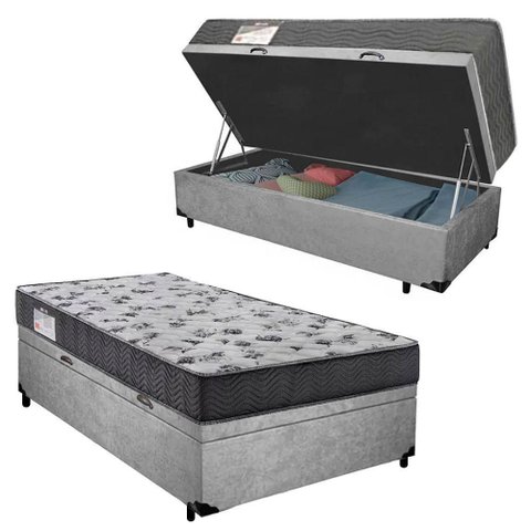 Cama Box Baú Solteiro Suede + Colchão de Espuma D33 - Sereneprime - 88cm Cinza