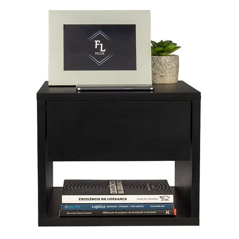 Mesa de Cabeceira 30cm Preto 100% MDF:Emcima/Emcima