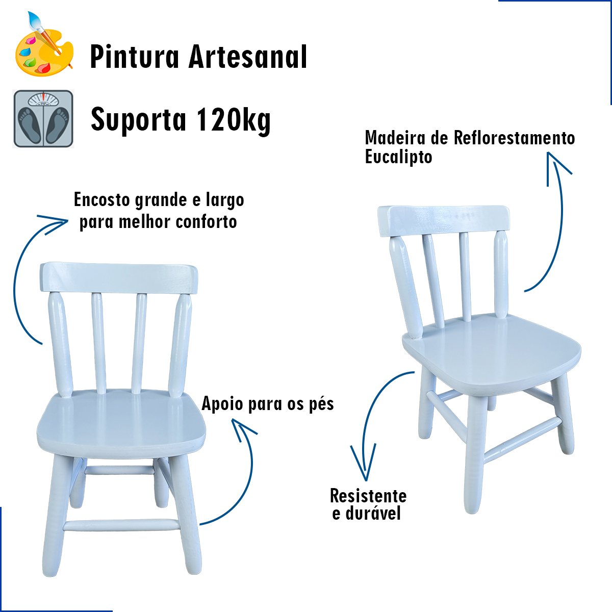 Kit Mesa Mdf Quadrada + Cadeirinhas Disa Cor:2 Cad Azul Turqueza - 6