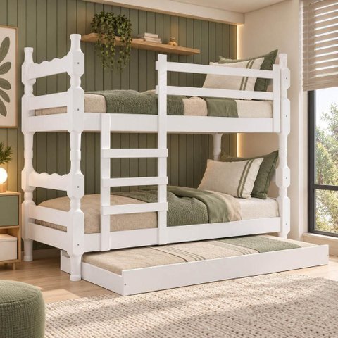Treliche Madeira Maciça com Colchões Inclusos Multimóveis CR35686 Branco
