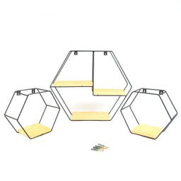 Kit 3 Nichos em Ferro e madeira Hexagonal Grande - 2
