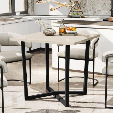Mesa de Jantar Valence 4 Lugares Quadrada Mdf 80cm X 80cm Off White com Pés em Aço Preto