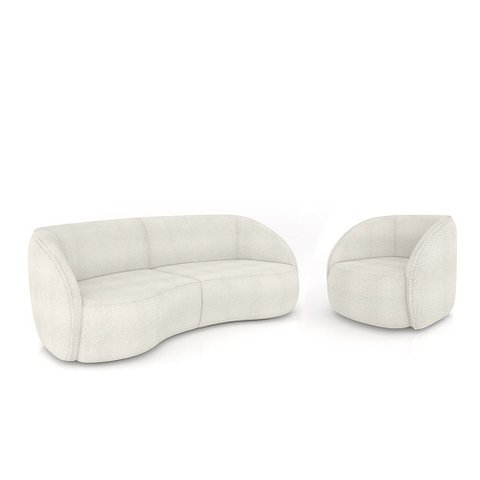 Conjunto Sofá Sala de Estar Bipartido 288cm e Poltrona Clarke Bouclê Offwhite G45 - Gran Belo