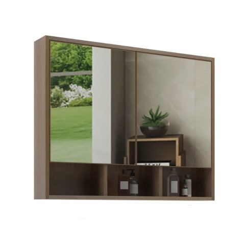 Espelheira para Banheiro 2 Portas com Nichos 80cm Multimóveis CR10177 Noce