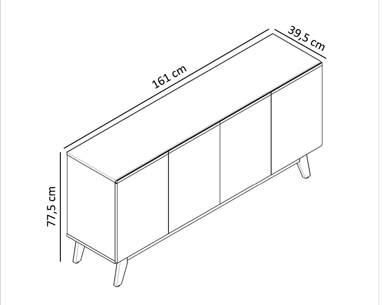 Aparador Buffet Ares Lux 4 Portas Premium Sala Hall Organizador Pés Madeira Maciça Cor Nature - 6