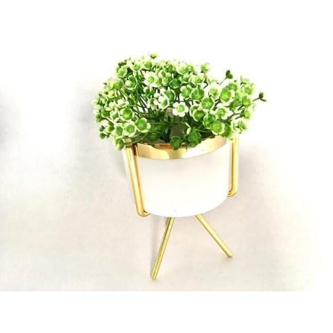 Cachepot G em Resina Brancagold com Suporte Metal Gold e Planta Decor