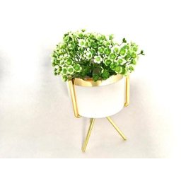 Cachepot G em Resina BrancaGold com Suporte Metal Gold e Planta Decor - 1