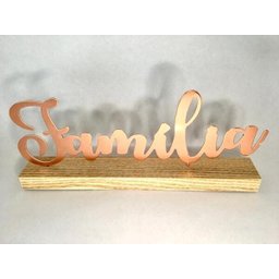 Enfeite Decorativo G FAMÍLIA metal Rosé com Base em Madeira 26,5x10x4cm - 2