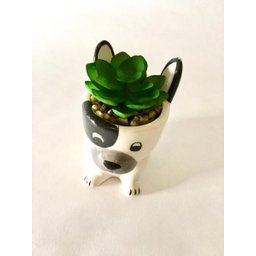 Enfeite Decorativo Cachepot Cerâmica Cachorro com Planta 11x10,5x7cm - 2
