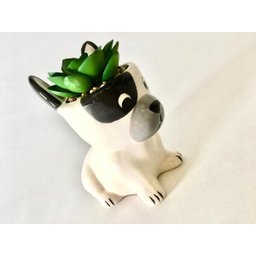 Enfeite Decorativo Cachepot Cerâmica Cachorro com Planta 11x10,5x7cm - 3