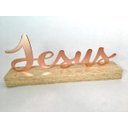 Ver imagem 1 de Enfeite Decorativo JESUS metal Rosé com Base em Madeira 20x8x4cm