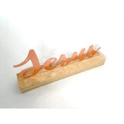 Enfeite Decorativo JESUS metal Rosé com Base em Madeira 20x8x4cm - 2