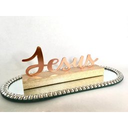 Enfeite Decorativo JESUS metal Rosé com Base em Madeira 20x8x4cm - 3