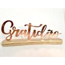 Ver imagem 1 de Enfeite Decorativo G Gratidão Metal Rosé com Base em Madeira 26,5x10x4cm
