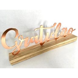 Enfeite Decorativo G GRATIDÃO metal Rosé com Base em Madeira 26,5x10x4cm - 2