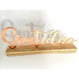 Enfeite Decorativo G GRATIDÃO metal Rosé com Base em Madeira 26,5x10x4cm - 3