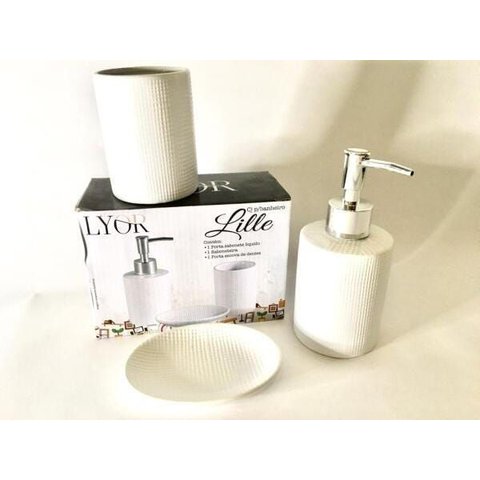 Kit Banheiro com Porta Sabonete Líquido, Saboneteira e Porta Escovas