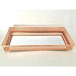 Bandeja Retangular Espelhada Rosé com Detalhes Vazados 26x11x3,5cm - 1