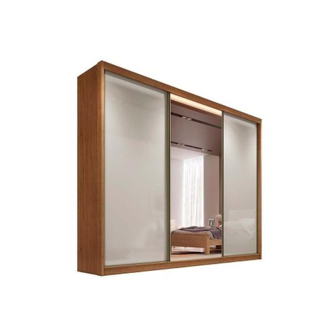 Guarda Roupas 3 Portas de Correr de (1 C- Espelho) e 4 Gavetas Toulon-sonetto Plus Cumaru-fendi -