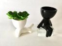 Ver imagem 3 de Vaso Cerâmica Preta Estilo Sentado e Vaso Cerâmica Branco Estilo Deitado com Planta Decor