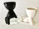 Ver imagem 1 de Vaso Cerâmica Preta Estilo Sentado e Vaso Cerâmica Branco Estilo Deitado com Planta Decor