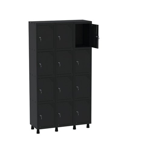 Roupeiro 100% MDF em Aço Mt 3V 12 Portas com 2 Chaves Preto