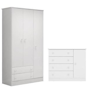 Guarda-Roupa 2617 e Cômoda Infantil 2561 Doce Sonho Branco Brilho - Qmovi