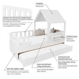 Bicama Casinha com Telhado e Grades Anatômica Branco Megamobilia - 3