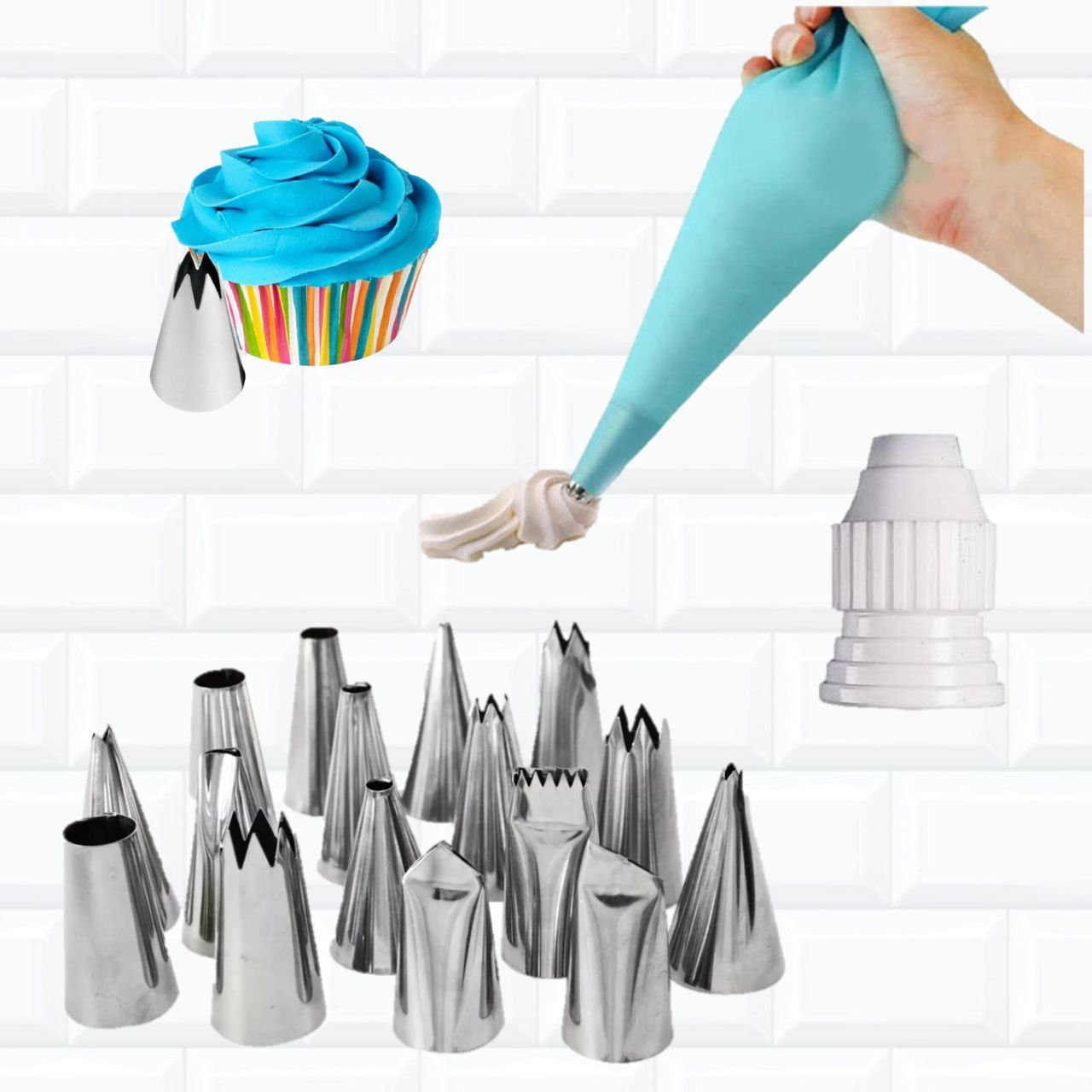 Jogo Com 6 Bicos Para Confeitar Bolos E Cupcakes + Adaptador