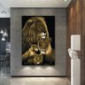 Quadro Família Leão 2 Filhotes - 1.80 x 1.00m - Moldura Preta - 1
