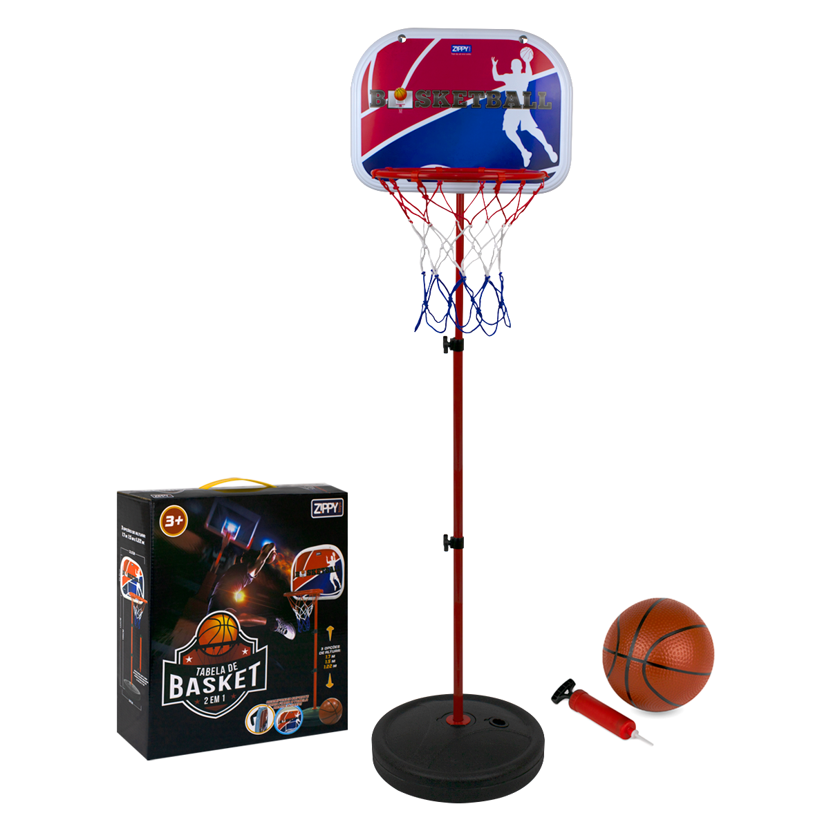 Basquete Infantil Pedestal Ajustavel 170cm Zippy Toys Basketball 2 Em 1 Com Bola