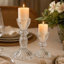 Ver imagem 1 de Jogo 2 Castiçal de Vidro Transparente Porta Velas Luxo Flor Star Tipo Cristal 16cm e 11cm - Tuut