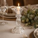 Ver imagem 3 de Jogo 2 Castiçal de Vidro Transparente Porta Velas Luxo Flor Star Tipo Cristal 16cm e 11cm - Tuut