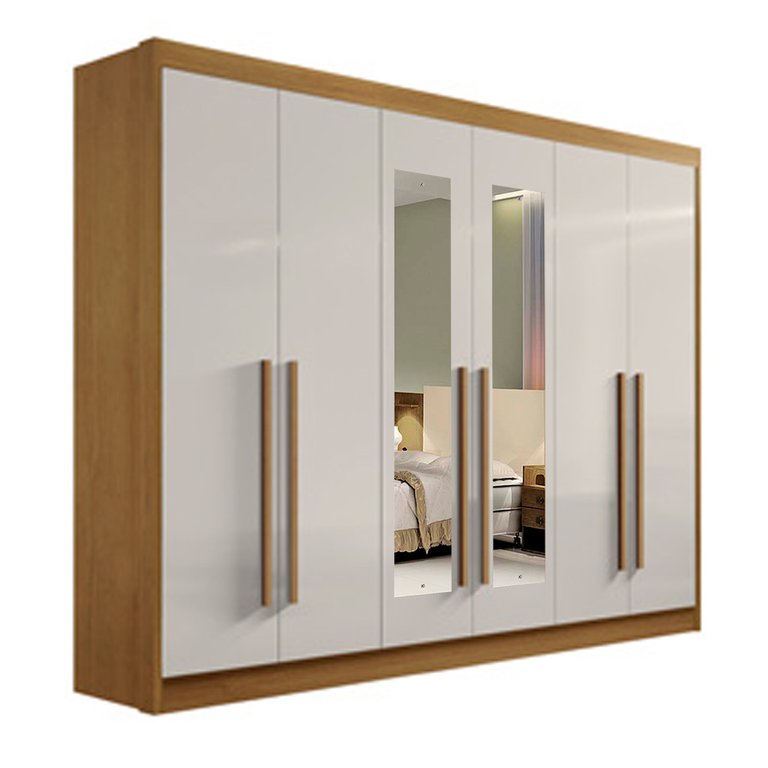 Guarda-Roupa Casal 6 portas New Athos com Espelho D'Doro Móveis - Cinamomo Off D'Doro Móveis