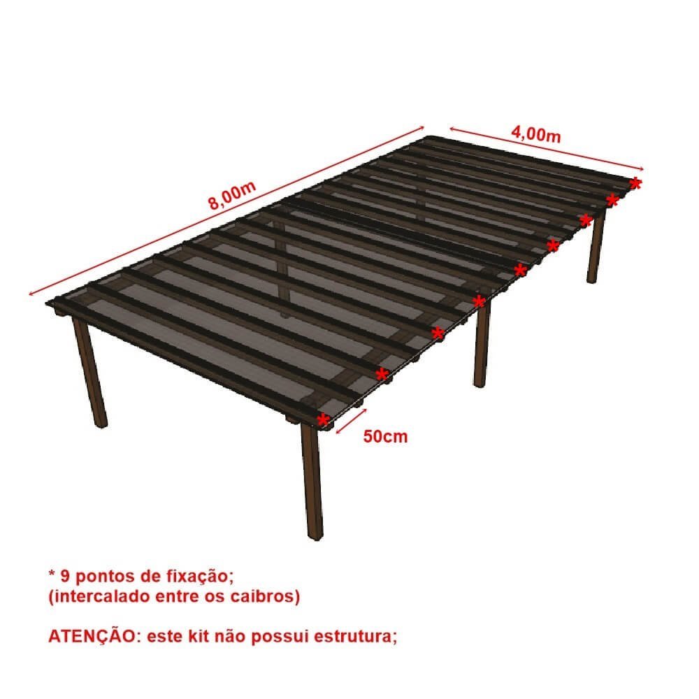 Cobertura Policarbonato Alveolar 8,00m x 4,00m - Fume 4mm - 2