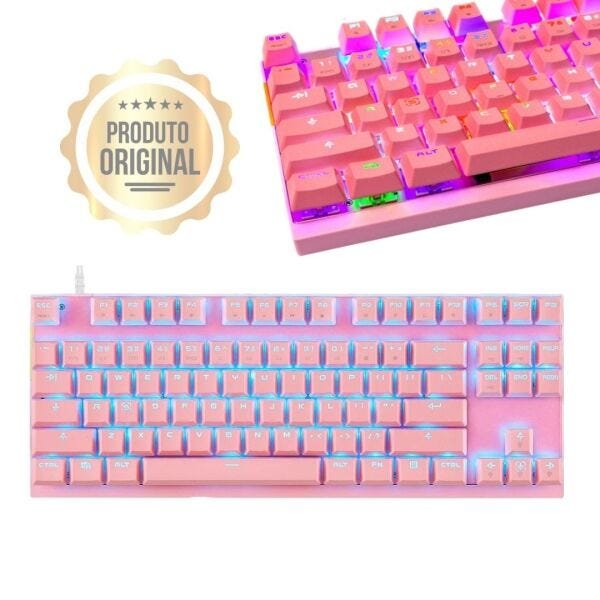 Teclado Mecânico Motospeed CK82, RGB, Switch Blue, US, Rosa - 1