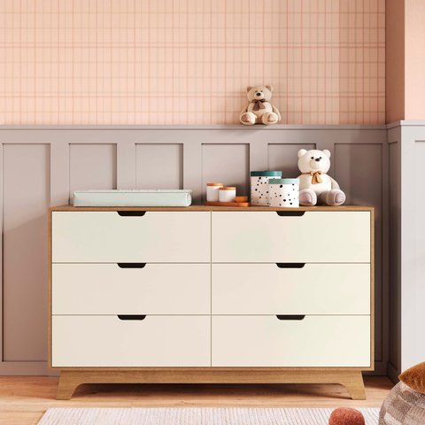 Cômoda para Quarto Infantil 6 Gavetas 100% MDF Alice Yescasa Marrom/Off White/Castanho