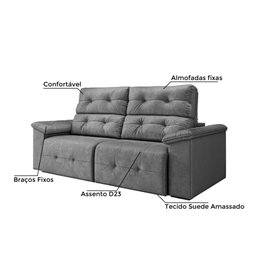 Sofá Retrátil Reclinável 1,95m Cama 3 Lugares Marrocos - 3 Sofá Retrátil Reclinável 1,95m Cama 3 Lugares Marrocos - 3