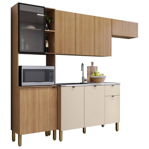 Cozinha Compacta Balcão com Pia 120cm Laura Plus Freijó/soft Z06 - Mpozenato