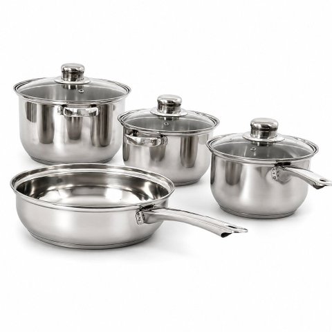 Conjunto de Panelas 7 Peças Inox com Tampas de Vidro Temperado Wincy