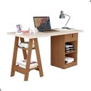 Ver imagem 3 de Escrivaninha Retangular Lena Moderno 1 Gaveta 2 Prateleiras MDF 135cm Off White e Canela