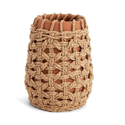 Vaso em Ceramica com Trama em Papel Marrom 22cm Mart